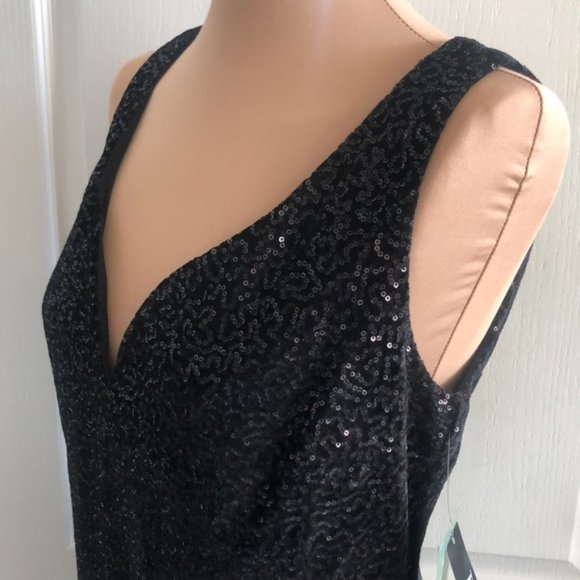 BLU SAGE SEXY LITTLE BLACK DRESS VELVET & SEQUINS SWEETHEART NECKLINE 12 - Picture 6 of 13